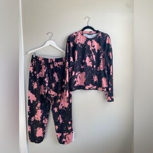 SHEIN Pink and Black Splatter Jogger and Sweatshirt Set
